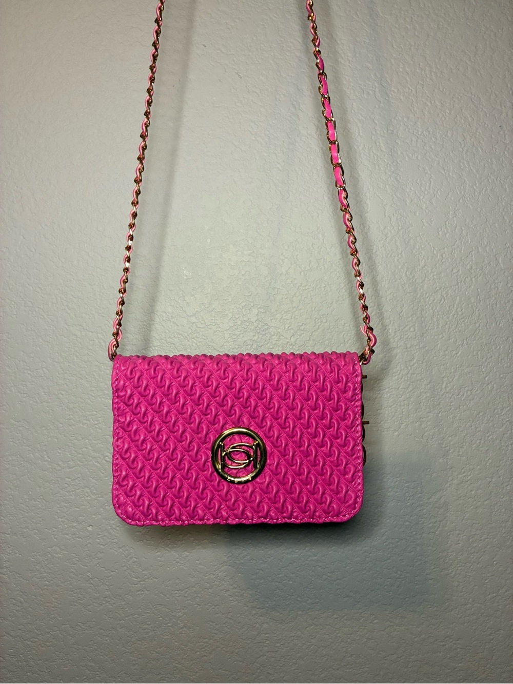 bebe Hot Pink Quilted Crossbody with Gold-Tone Chain